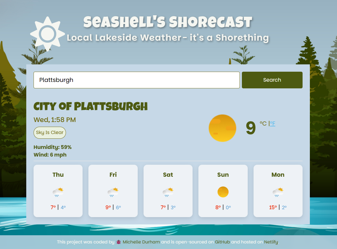 React weather application showcasing a modern user interface with current conditions and multi-day forecast